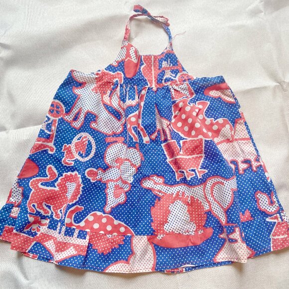Vtg 70s Baby Circus Print Halter Dress - Picture 1 of 3